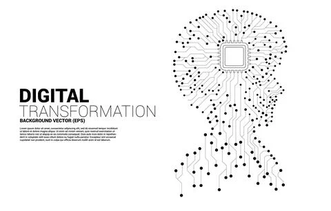 Vector silhouette of man head from dot connect line circuit board style with  Stock Illustration