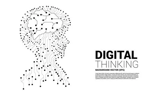 Vector silhouette of man head from dot connect line circuit board style with  Stock Illustration