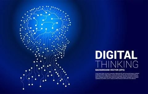 Vector silhouette of man head from dot connect line circuit board style with  Stock Illustration