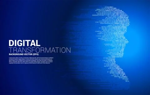 Vector silhouette of man head from pixel transformation . Concept background  イラスト素材