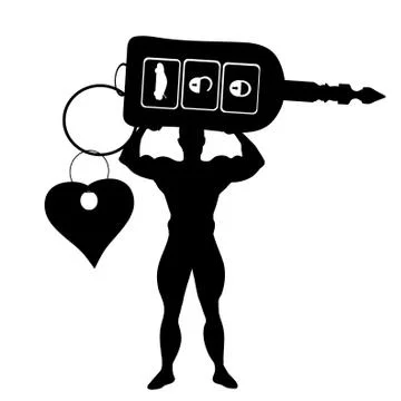 Vector silhouette of man with key of car on white background. Stock Illustration