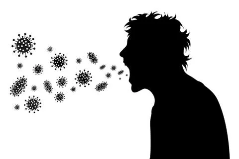 Vector silhouette of man spreading bacteria on white background. Symbol of di Stock Illustration
