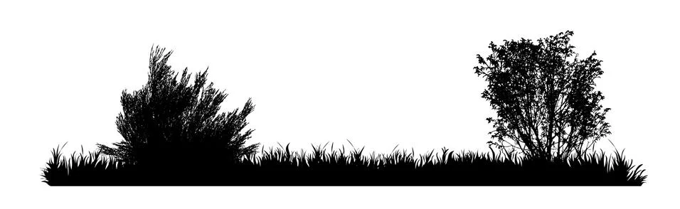 Vector silhouette of meadow on white background. Symbol of nature with grass. Illustrazione stock