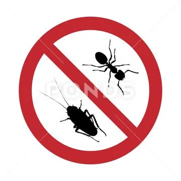 Vector silhouette of no cockroach and ant mark on white background ...