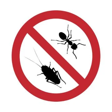 Vector silhouette of no cockroach and ant mark on white background. Symbol of Stock-Illustration