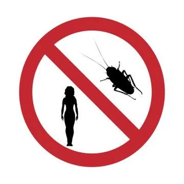 Vector silhouette of no cockroach and people mark on white background. Symbol Stock-Illustration