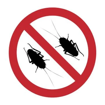 Vector silhouette of no cockroach mark on white background. Symbol of stop an Stock Illustration