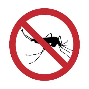 Vector silhouette no mosquito mark on white background. Symbol of stop, prohi Stock Illustration