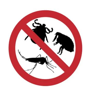 Vector silhouette no mosquito, thick, flea mark on white background. Symbol o Stock Illustration