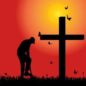 Vector silhouette  of old man. Stock Illustration