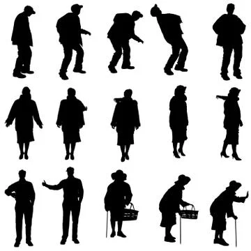 Vector silhouette of old people. Stock Illustration