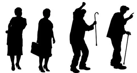 Vector silhouette of old people. Stock Illustration