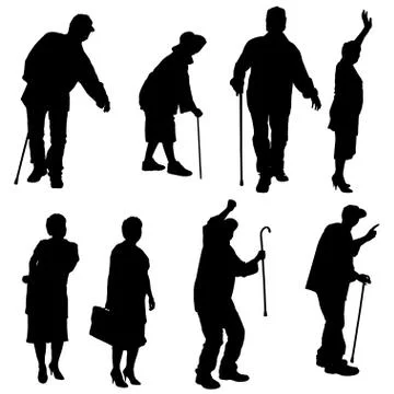 Vector silhouette of old people. Stock Illustration