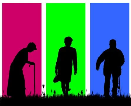 Vector silhouette of a old people. Stock Illustration