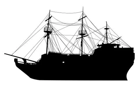 Vector silhouette of an old sailing ship on a white isolated background Stock Illustration