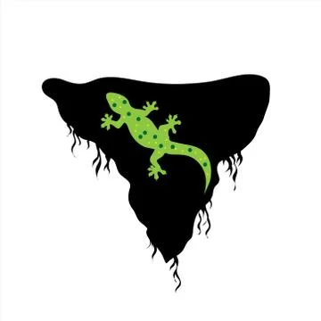 Vector silhouette of piece of land with lizard on white background. Symbol of Illustrazione stock