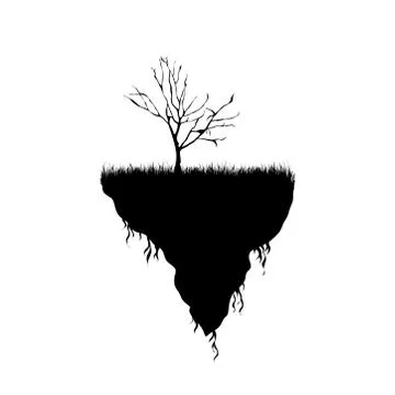 Vector silhouette of piece of land with tree on white background. Symbol of n Stock-Illustration