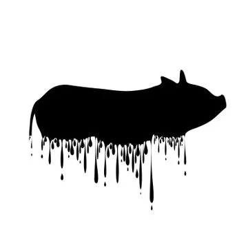 Vector silhouette of pig with drops on white background. Stock Illustration