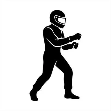 Vector Silhouette of a Professional Race Car Driver in Protective Gear and .. Ilustración de archivo