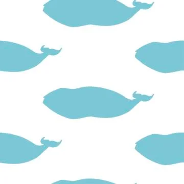 Vector Silhouette Seamless Pattern With Whales In Sketch Style. Greenland right Illustrazione stock