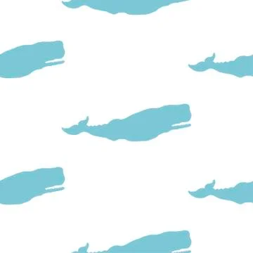 Vector Silhouette Seamless Pattern With Whales In Sketch Style. Cachalot Stock Illustration