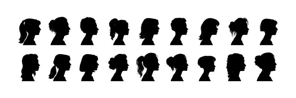 Vector silhouette set of face profile of different people Stock Illustration
