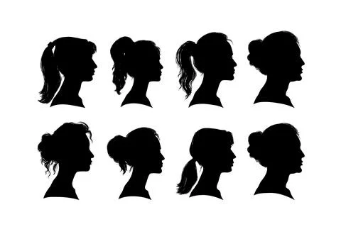 Vector silhouette set of face profile of different people Stock Illustration