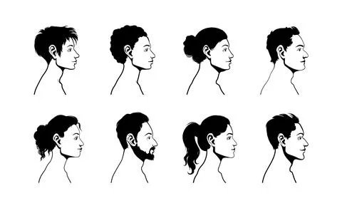 Vector silhouette set of face profile of different people Stock Illustration