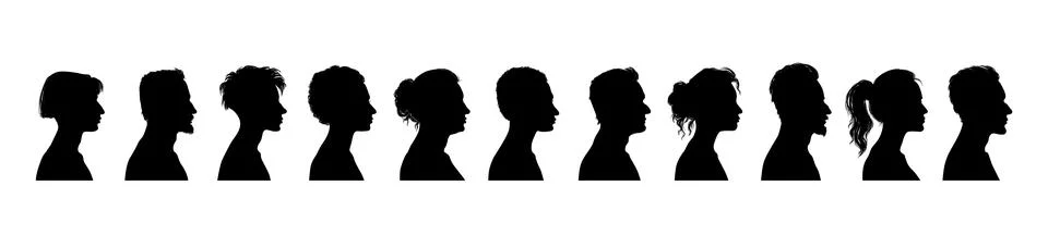 Vector silhouette set of face profile of different people Stock Illustration