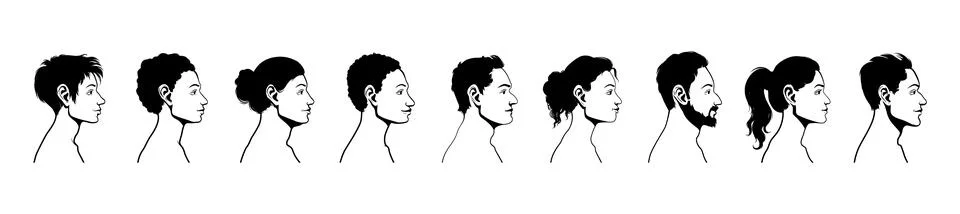 Vector silhouette set of face profile of different people Stock Illustration