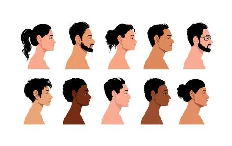 Vector silhouette set of face profile of different people Stock Illustration