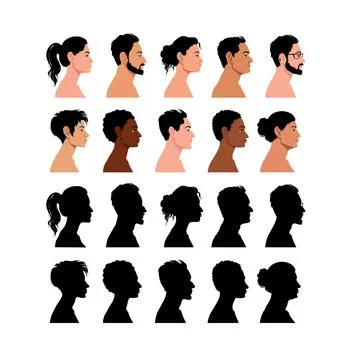 Vector silhouette set of face profile of different people Stock Illustration