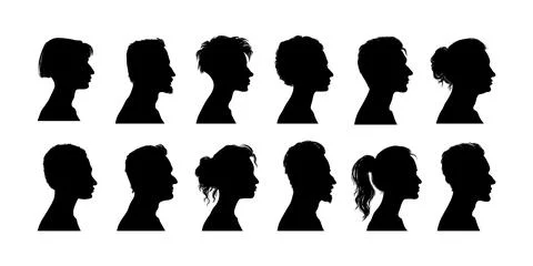 Vector silhouette set of face profile of different people 스톡 일러스트
