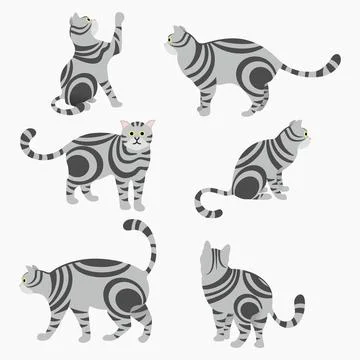 Vector silhouette set Isolated of cats on white background, Cartoon cat set w Stock Illustration