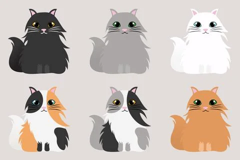 Vector silhouette set Isolated of cats on beige background, Cartoon cat set w Stock Illustration