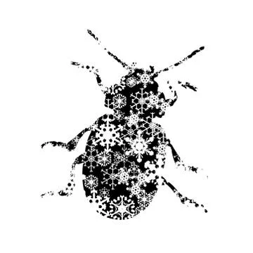 Vector silhouette of snowy beetle on white background. Symbol of winter, snow Stock-Illustration
