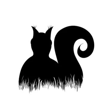 Vector silhouette of squirrel sitting in the grass on white background. Symbo Stock Illustration