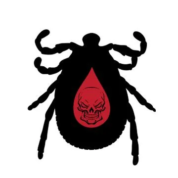 Vector silhouette of tick with skull on white background. Symbol of stop Lyme Stock Illustration