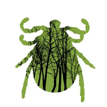 Vector silhouette of tick with trees on background. Symbol of insect. Stock-Illustration
