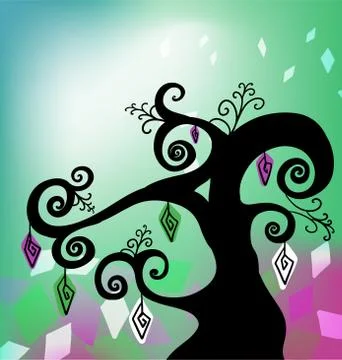 Vector silhouette of a tree on abstract background Stock Illustration