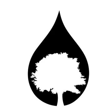 Vector silhouette of the tree in the drop on white background. Stock Illustration
