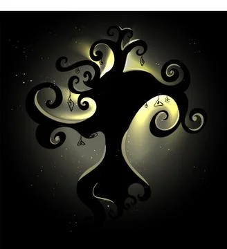 Vector silhouette of a tree glowing behind Stock Illustration