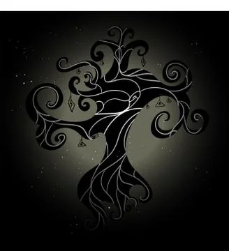 Vector silhouette of a tree with roots over it Stock Illustration