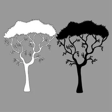 Vector silhouette tree view. Vector hand drawn illustration Stock Illustration
