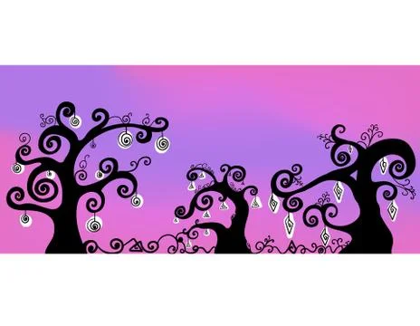 Vector silhouette of trees on abstract background Stock Illustration