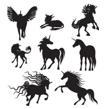 Vector silhouette unicorns image collection Stock Illustration