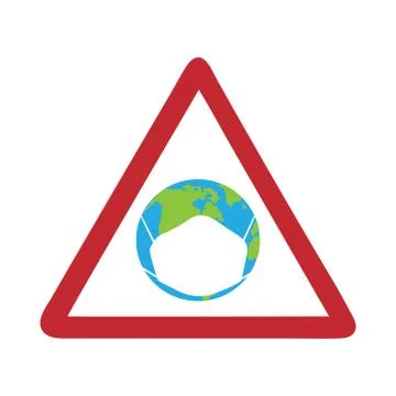 Vector silhouette of warning sign globe with medical mask on white background Stock Illustration