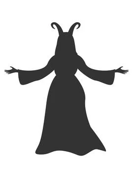 Vector silhouette of a witch with ram horns in a dress for Halloween decora.. Stock Illustration