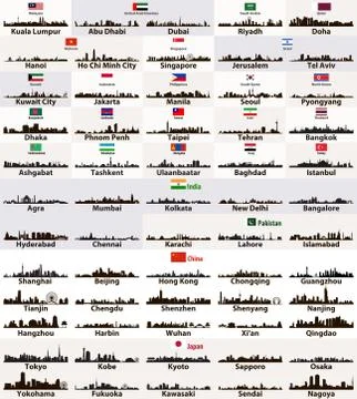 Vector silhouettes of asian cities skylines Stock Illustration