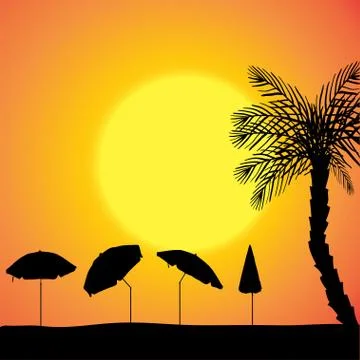 Vector silhouettes of beach. Stock Illustration